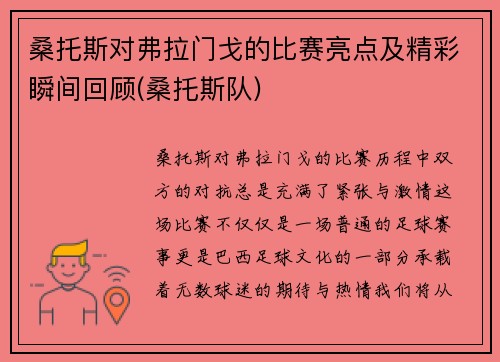 桑托斯对弗拉门戈的比赛亮点及精彩瞬间回顾(桑托斯队)