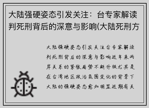 大陆强硬姿态引发关注：台专家解读判死刑背后的深意与影响(大陆死刑方法)