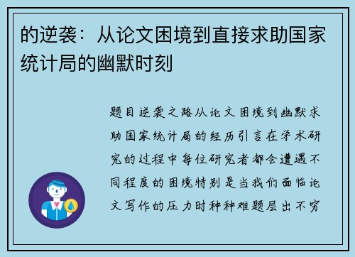 的逆袭：从论文困境到直接求助国家统计局的幽默时刻