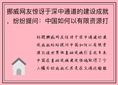 挪威网友惊讶于深中通道的建设成就，纷纷提问：中国如何以有限资源打造世界级基础设施？