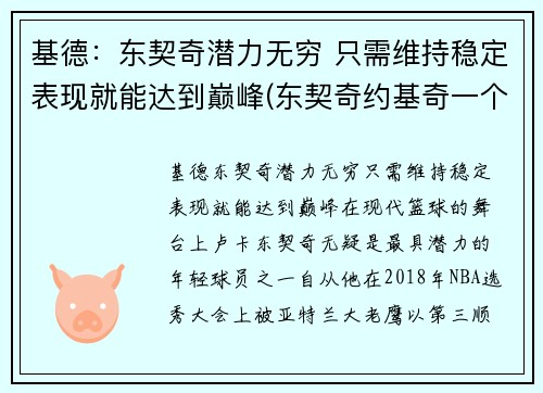 基德：东契奇潜力无穷 只需维持稳定表现就能达到巅峰(东契奇约基奇一个队)